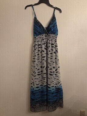 She's Cool Blue and White Animal Print Maxidress Size XL